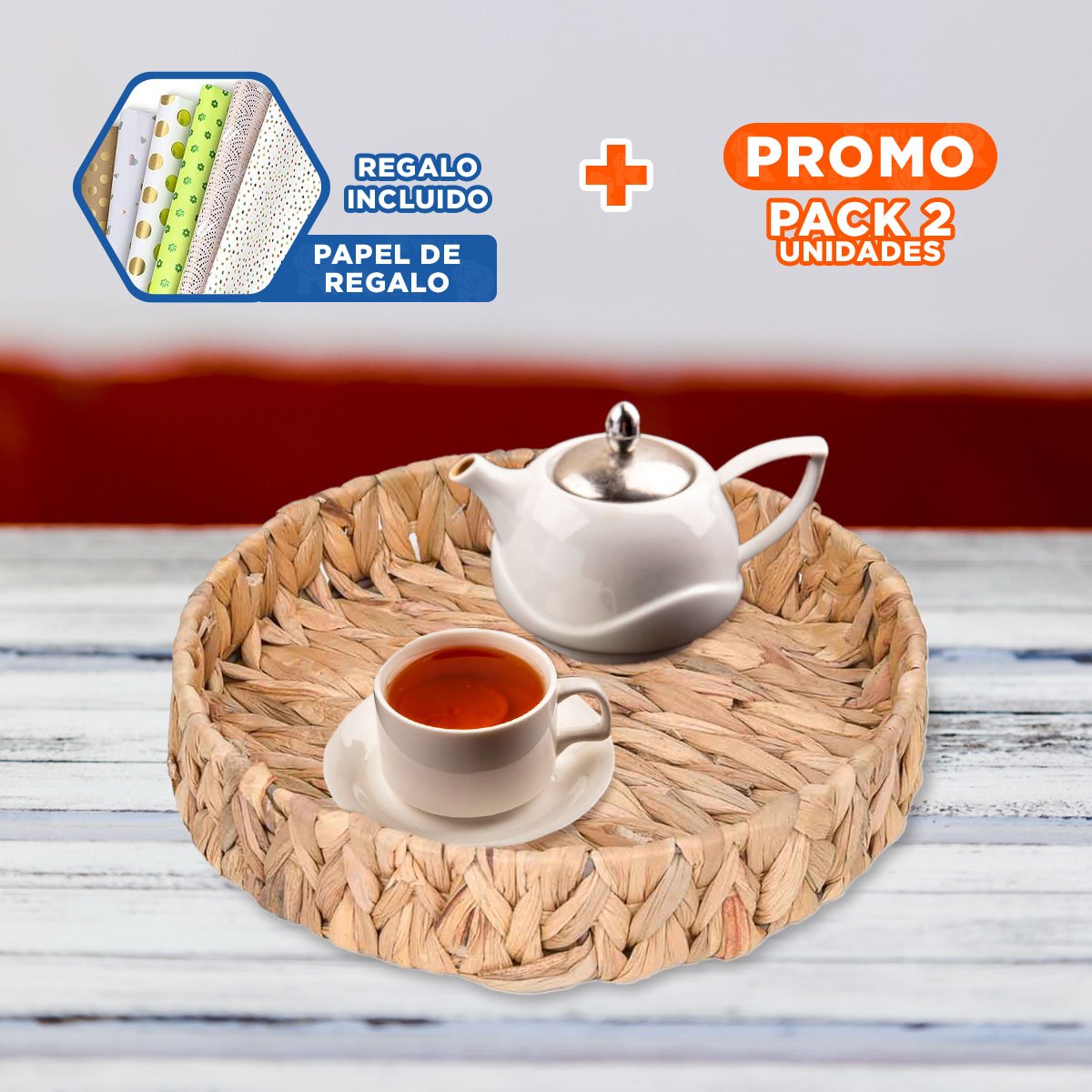 PACK2 CANASTA REDONDA TEJIDA GRASS 23X4CM MOSTAZA PARA CASA Y DECORACION FESTIVA YPAPEL REGALO - 1