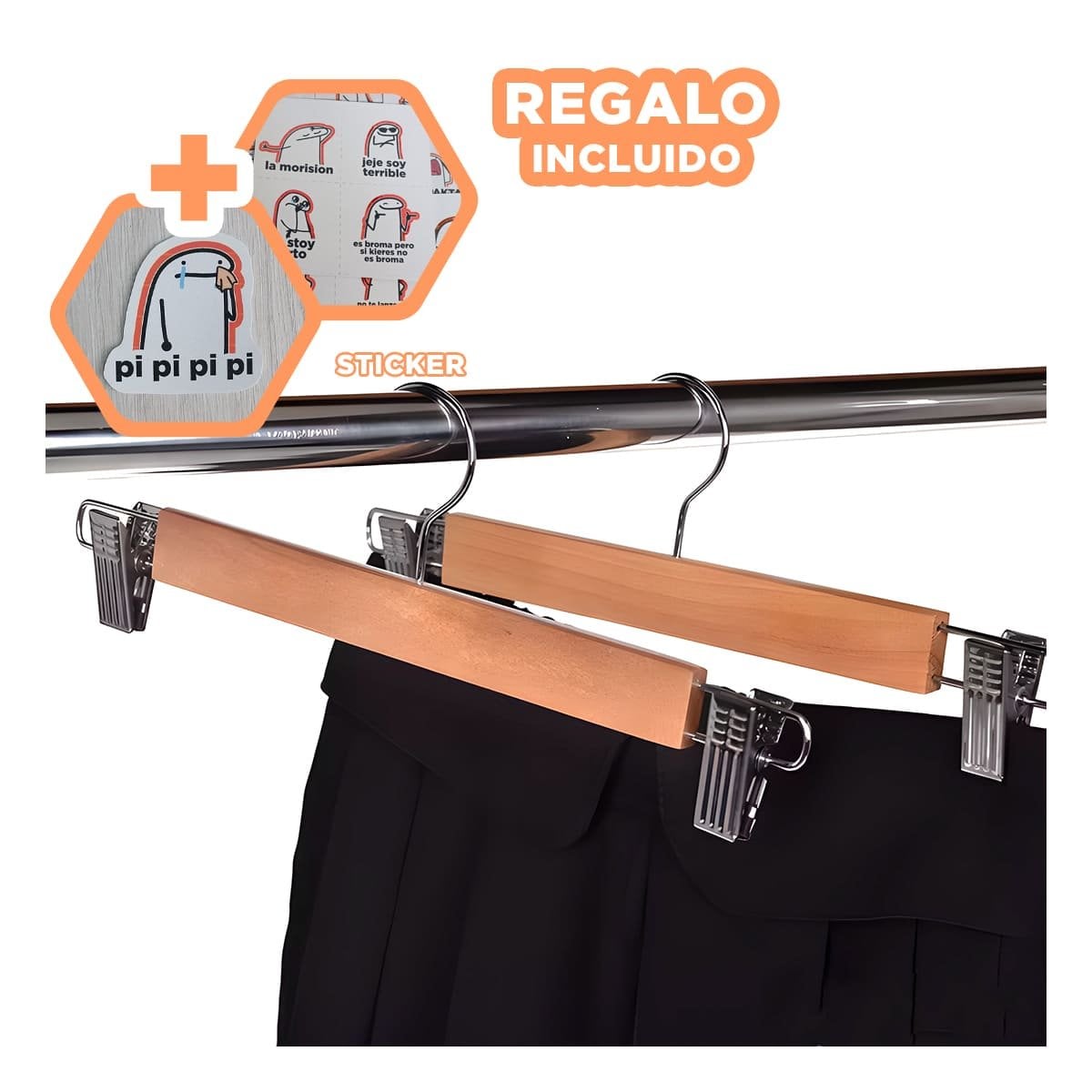PERCHA PARA EXHIBIR CHAQUETAS INFANTILES 2 GANCHOS DE METAL 33CM MOSTAZA Y+REGALO STICKER - 1