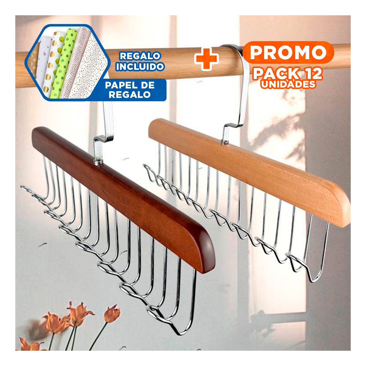 PACK12 GANCHO DECORATIVO CON OCHO GANCHOS PARA ORDEN VISUAL EN AMBIENTES Y+PAPEL REGALO - 1