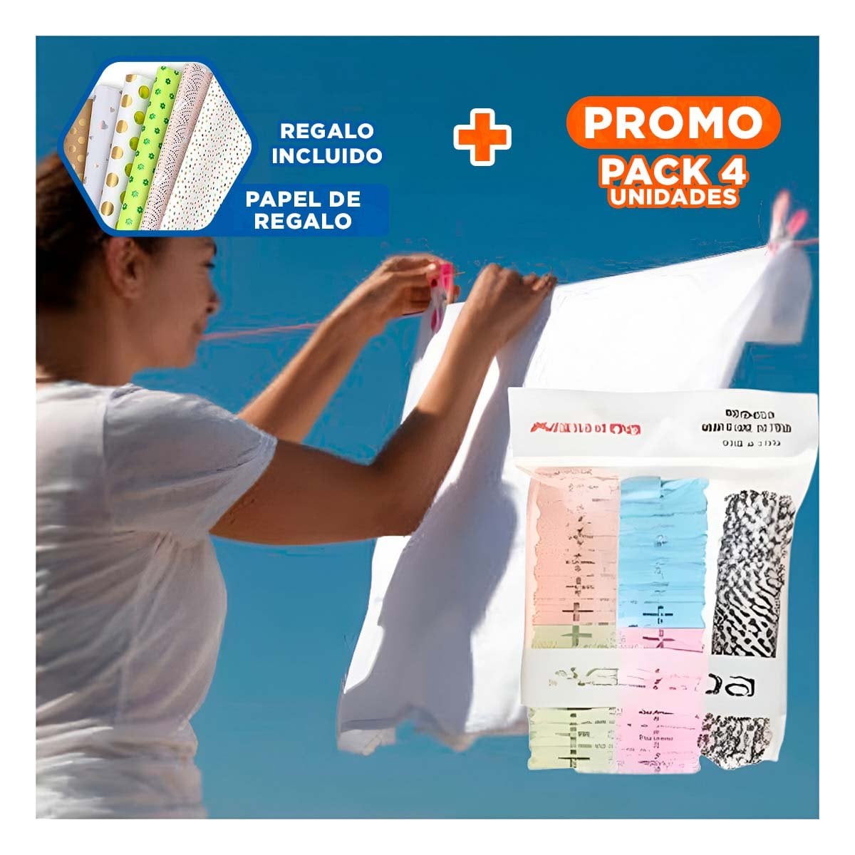 PACK4 COLGADOR DE DORMITORIO Y CUERDA MULTICOLOR PARA ORGANIZAR ESPACIOS Y+PAPEL REGALO - 1