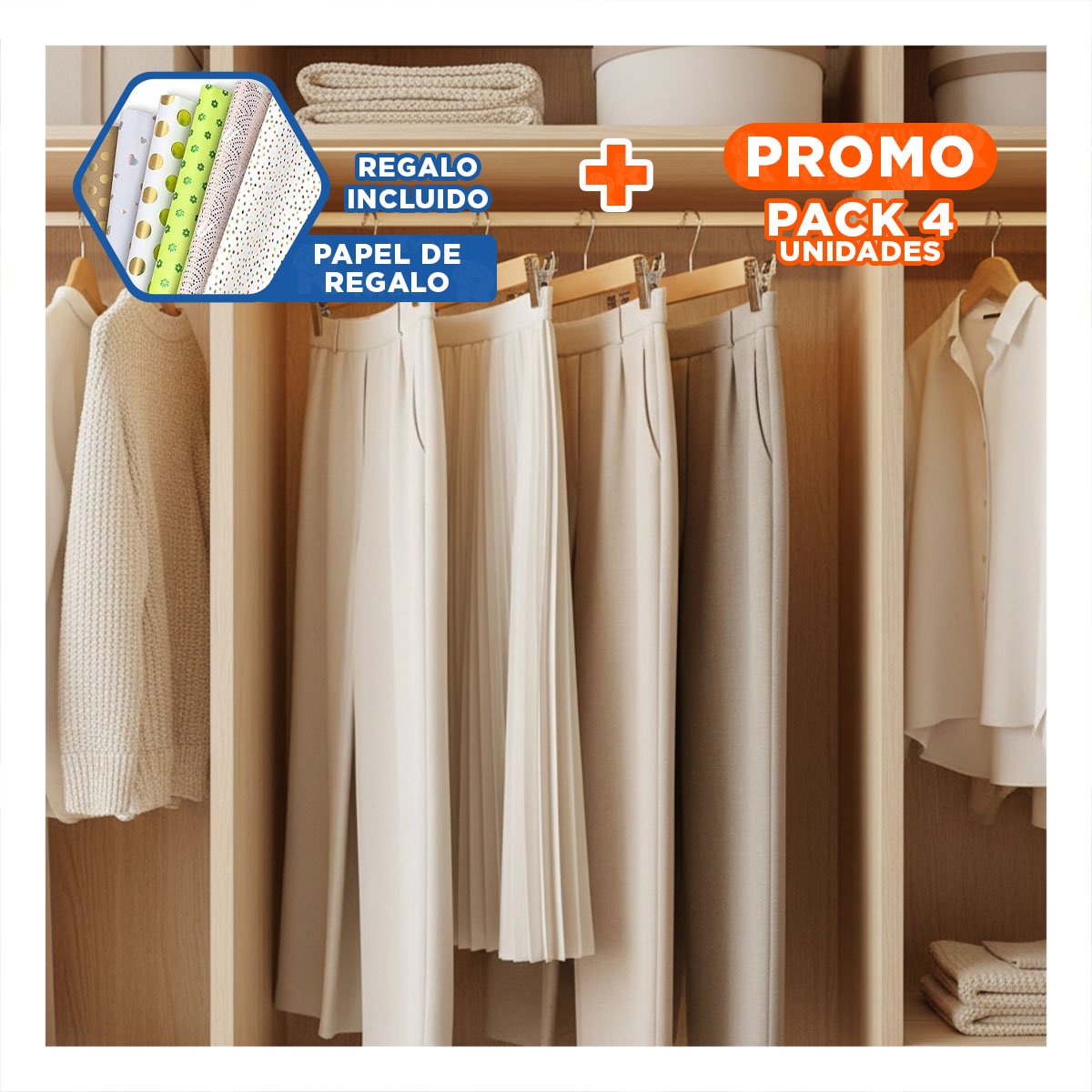 PACK4 ORGANIZADOR PARA GUARDAR ROPA INFANTIL 2 GANCHOS METAL 33CM MOSTAZA Y+PAPEL REGALO - 1