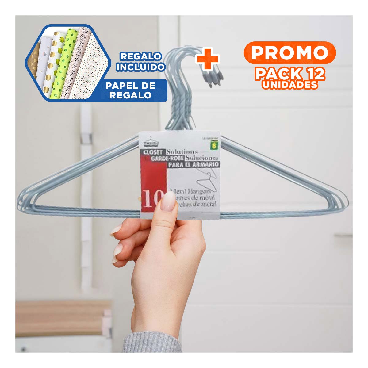PACK12 PERCHA RESISTENTE DE ALAMBRE PLOMO CON 10 PIEZAS 21X40CM PARA CASA Y+PAPEL REGALO - 1