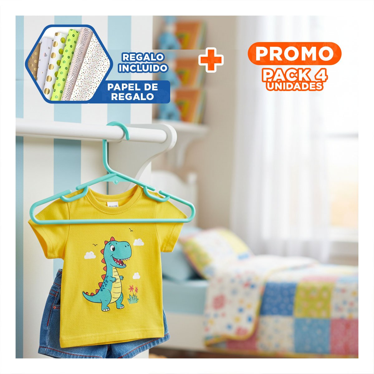 PACK4 PERCHA PARA ROPA CASA Y OFICINA 5 PIEZAS 15X29CM VERDE Y+PAPEL REGALO - 1