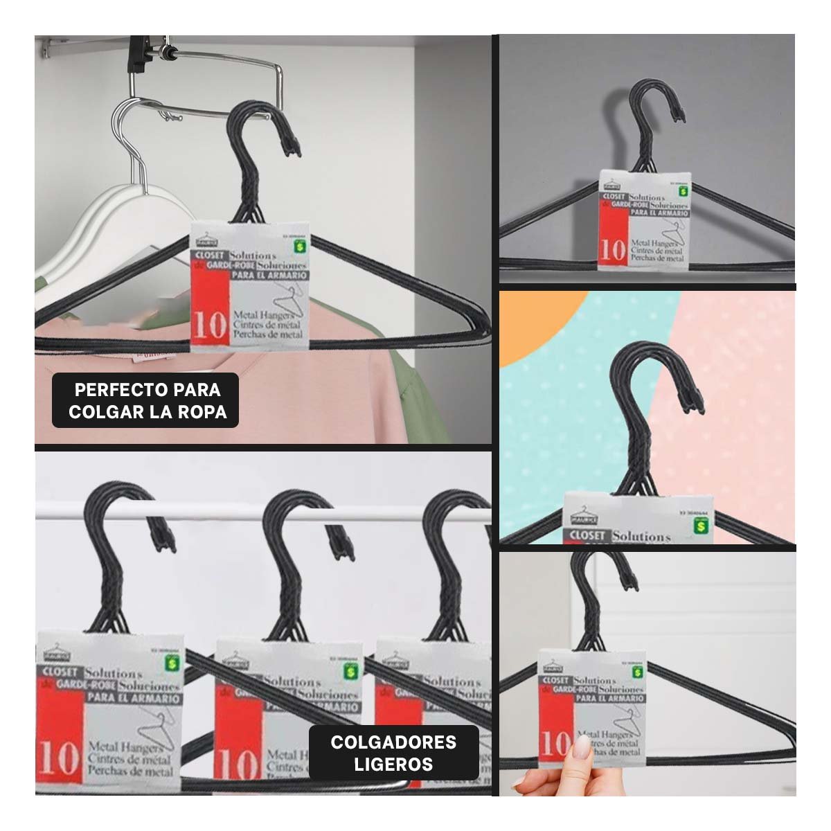 PACK2 GANCHO CLASICO DE ALAMBRE NEGRO CON 10 PIEZAS 21X40CM PARA USO DIARIO Y+PAPEL REGALO - 3