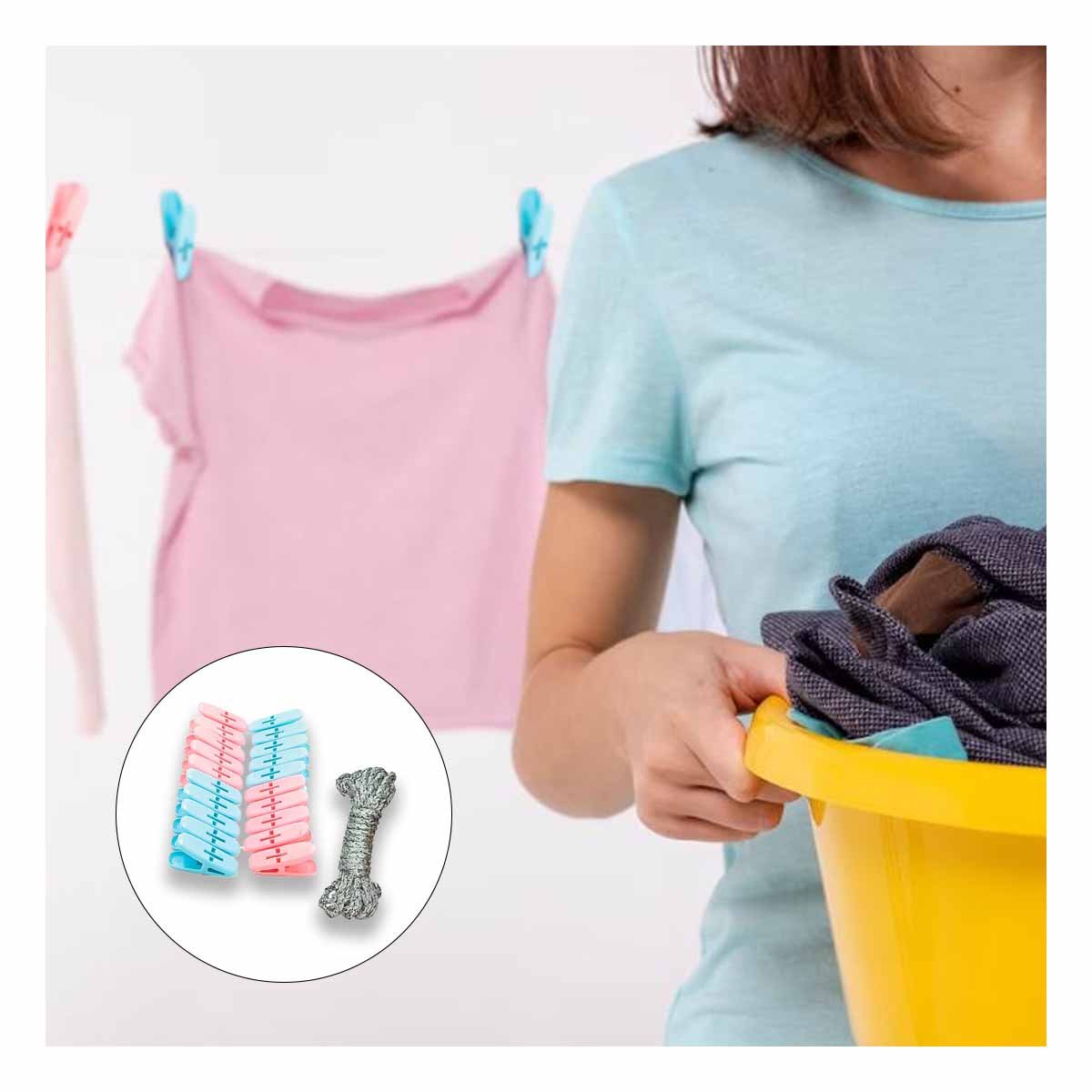 GANCHOS DE ROPA CURVOS DE PLASTICO EN DOS COLORES CON CUERDA PARA CASA - 1