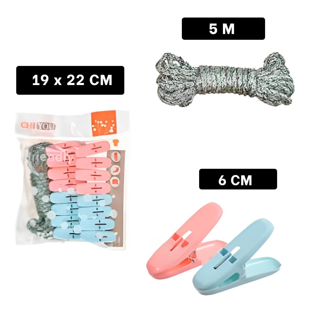 GANCHOS DE ROPA CURVOS DE PLASTICO EN DOS COLORES CON CUERDA PARA CASA - 4