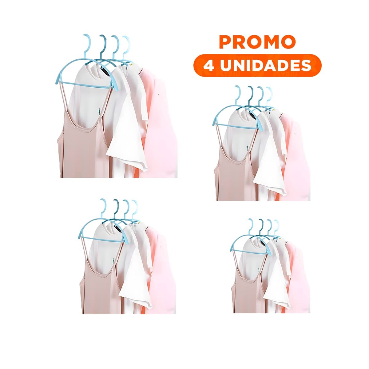 PACK4 COLGADOR BASICO DE PLASTICO CELESTE CIRCULO EN CENTRO DE 4 PIEZAS ORDEN Y+REGALO STICKER - 1