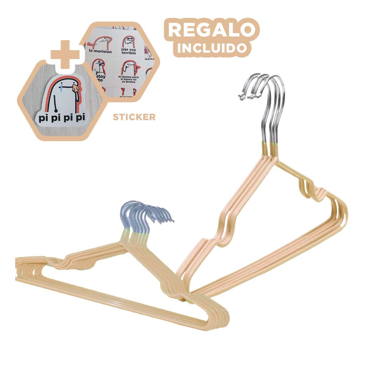 GANCHO DE ALAMBRE MINIMALISTA Y ELEGANTE PARA ROPA 5 PIEZAS 20X40,5CM CREMA Y+REGALO STICKER - 1