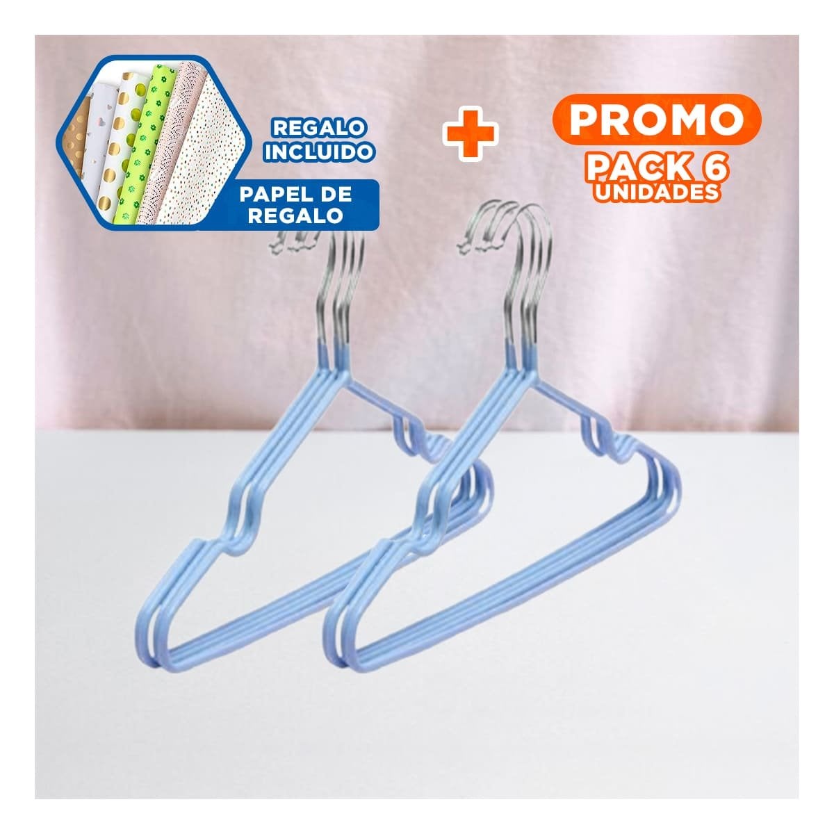 PACK6 ESTRUCTURA LIGERA PARA OPTIMIZAR CLOSETS 5 PIEZAS 20X40,5CM AZUL Y+PAPEL REGALO - 1
