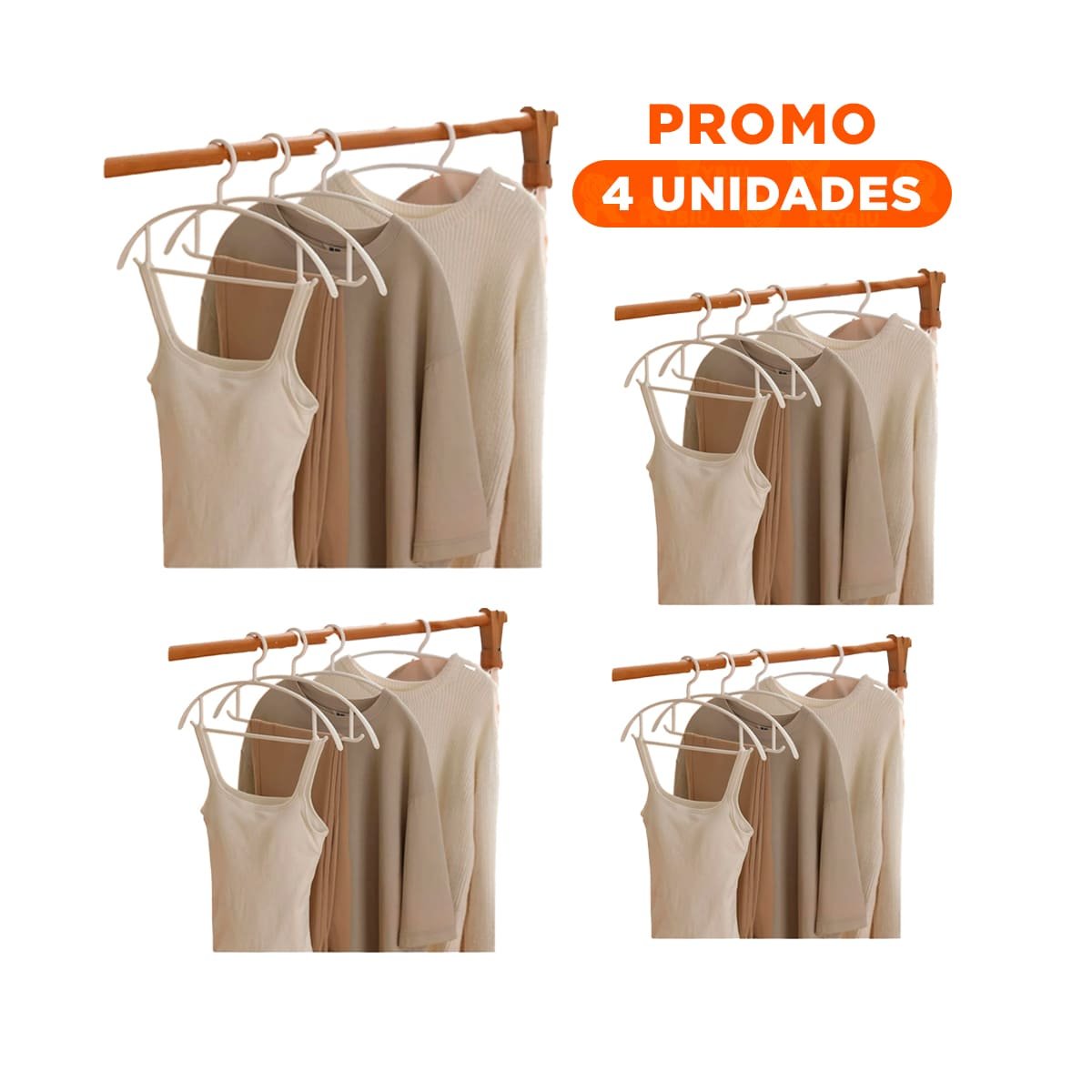 PACK4 COLGADOR COMPACTO DE PLASTICO BLANCO MEDIA LUNA DE 4 PIEZAS PARA PRENDAS Y+REGALO STICKER - 1