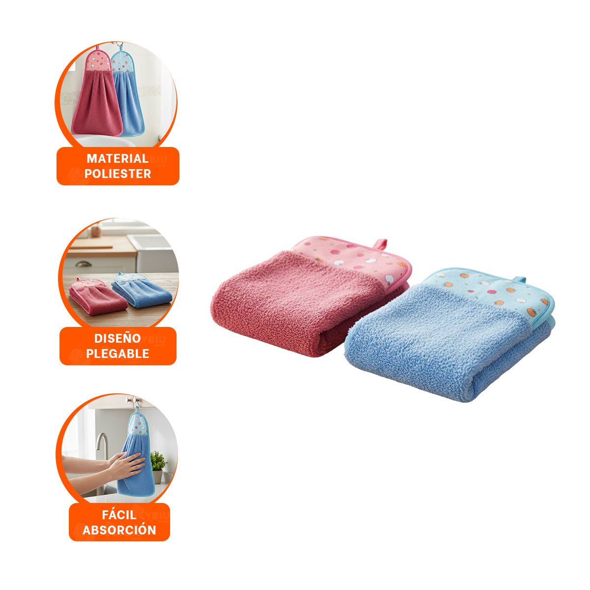 PACK 2 PIEZAS FUCSIA Y AZUL PANOS COLGADOR PRACTICO 28X38CM - 3