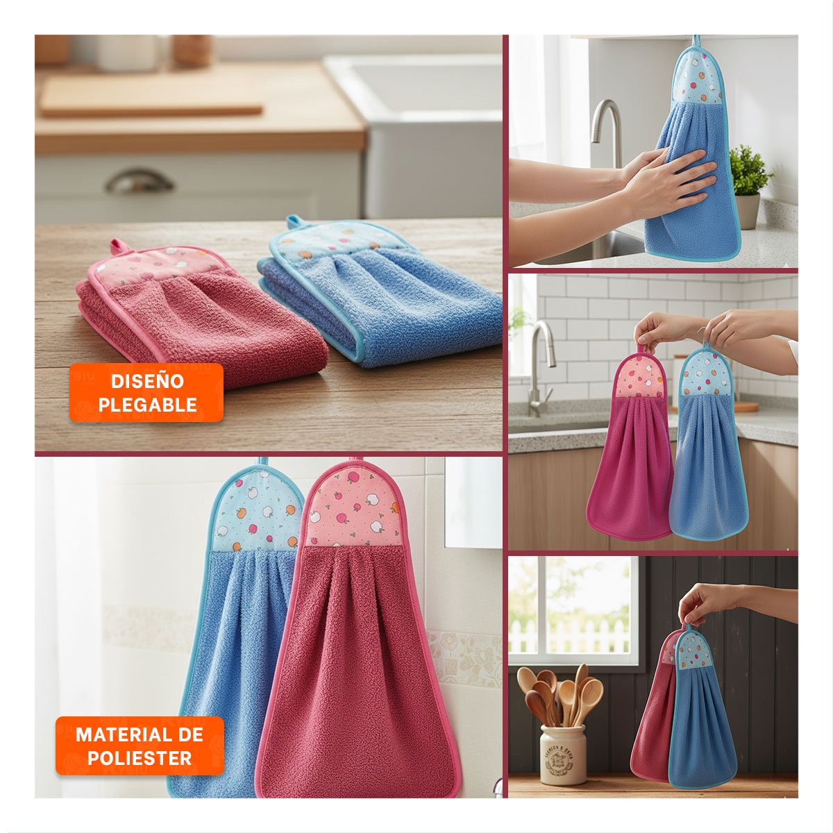 PACK 2 PIEZAS FUCSIA Y AZUL PANOS COLGADOR PRACTICO 28X38CM - 5