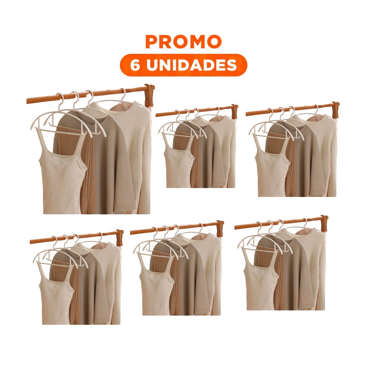 PACK6 GANCHO COMPACTO DE PLASTICO BLANCO MEDIA LUNA DE 4 PIEZAS PARA CLOSET - 1