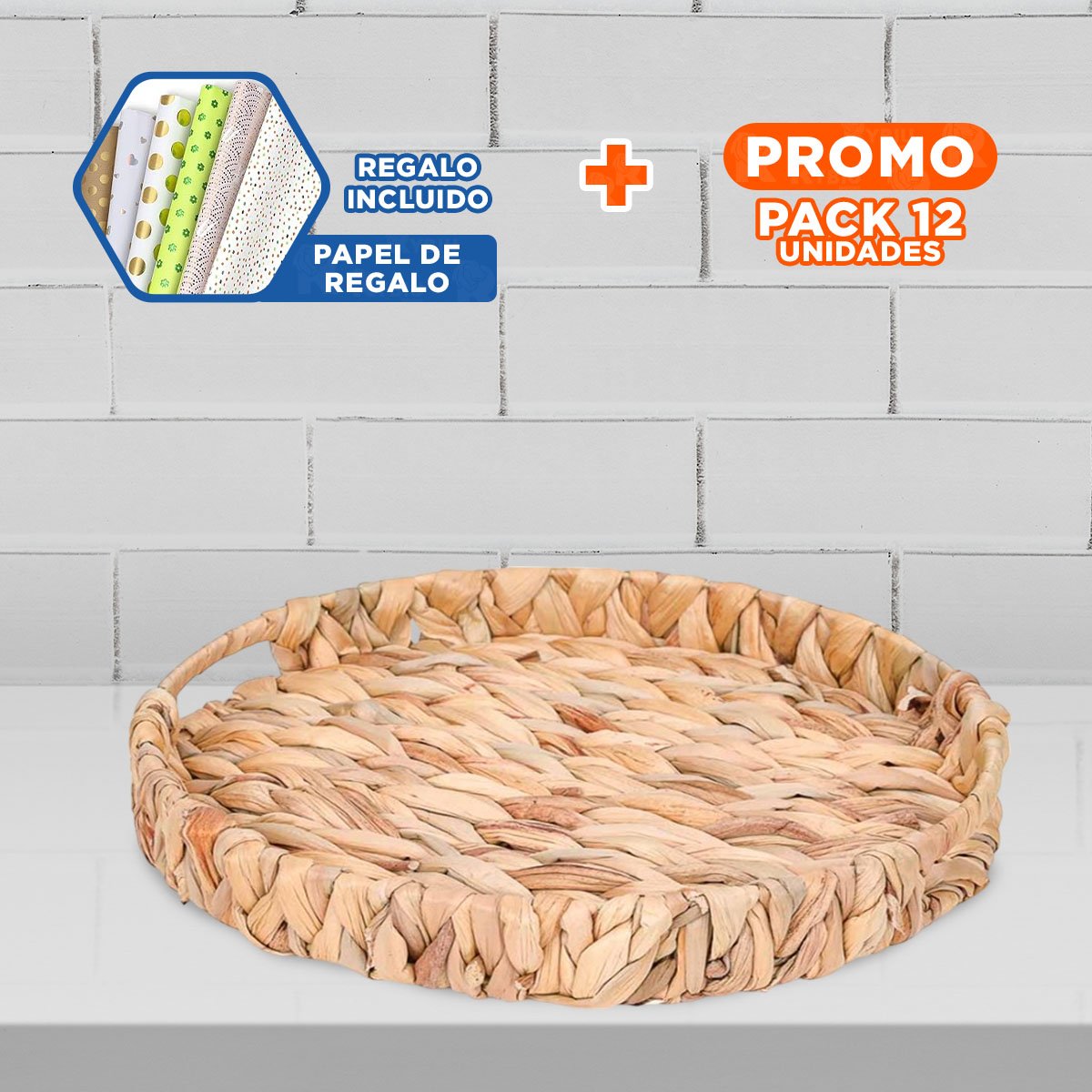 PACK12 CAJA TEJIDA CIRCULAR CON ASAS GRASS 32X4CM TONO MOSTAZA PARA DECORAR YPAPEL REGALO - 1
