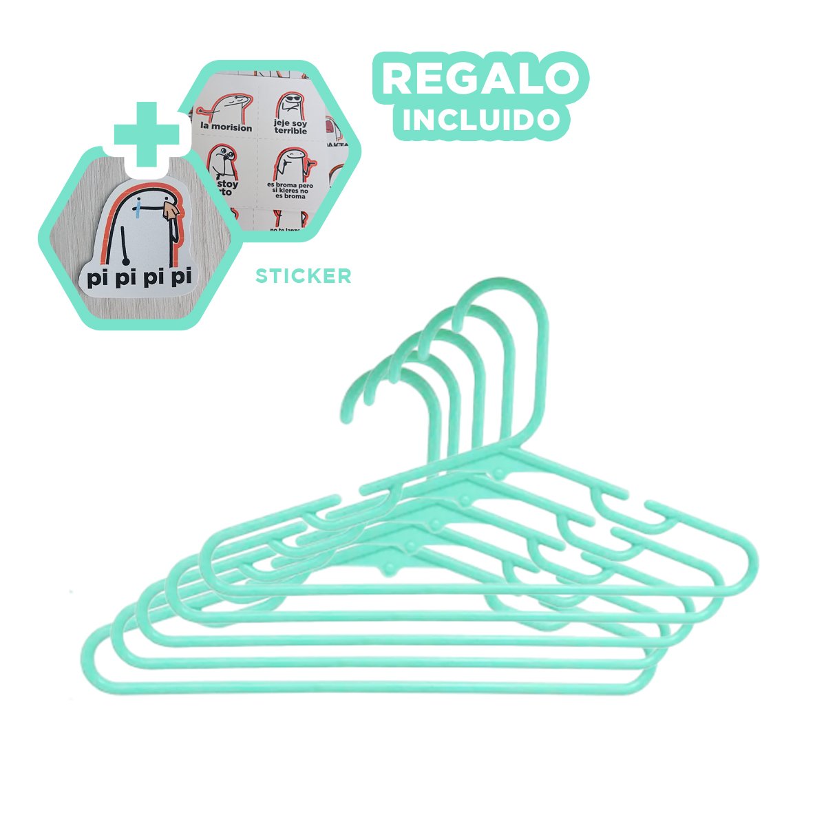COLGADOR DE ROPA HOGAR Y VIAJE 5 PIEZAS 15X29CM VERDE Y+REGALO STICKER - 1