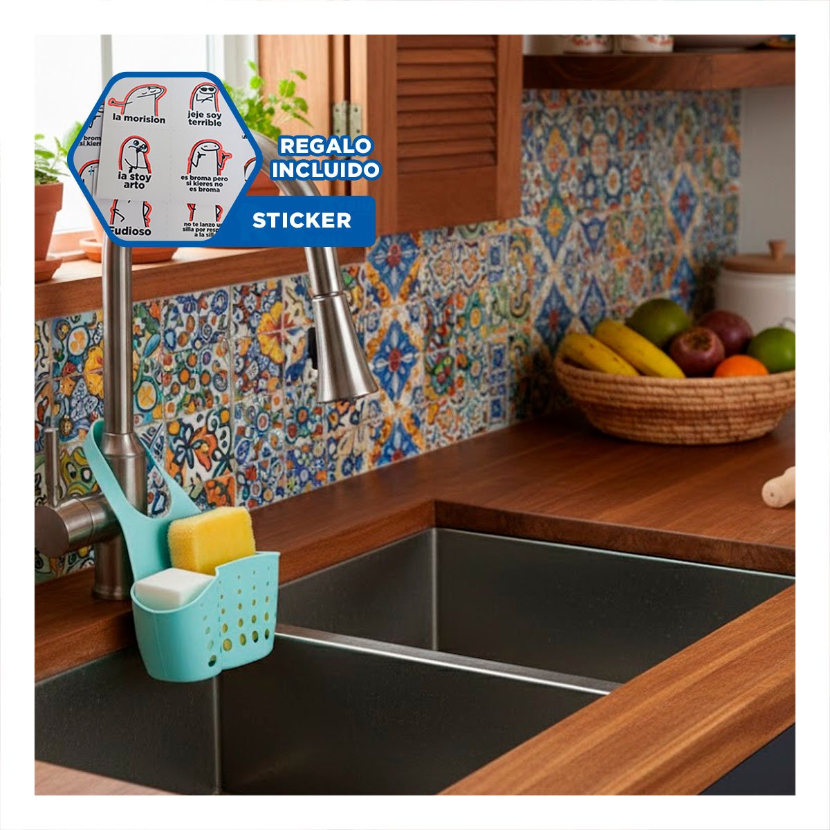 PORTAOBJETOS COLGANTE CELESTE PARA GUARDAR ESPONJAS Y UTENSILIOS 19X15CM YREGALO STICKER - 1