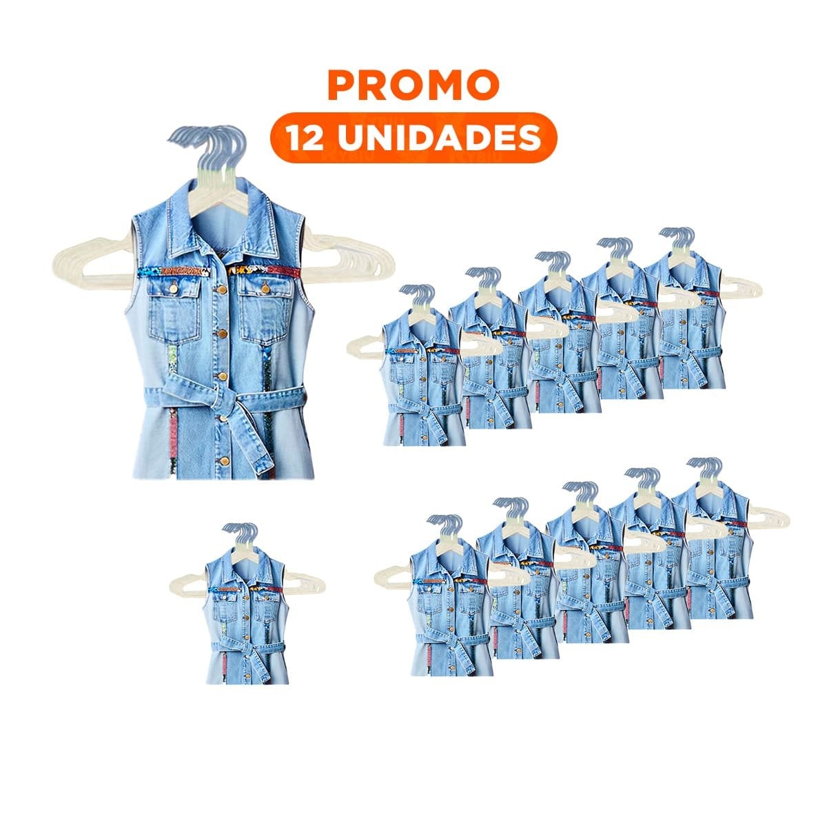 PACK12 IMPLEMENTO PARA ROPA QUE OPTIMIZA ESPACIOS 5 PIEZAS 20X40,5CM BLANCO Y+REGALO STICKER - 1