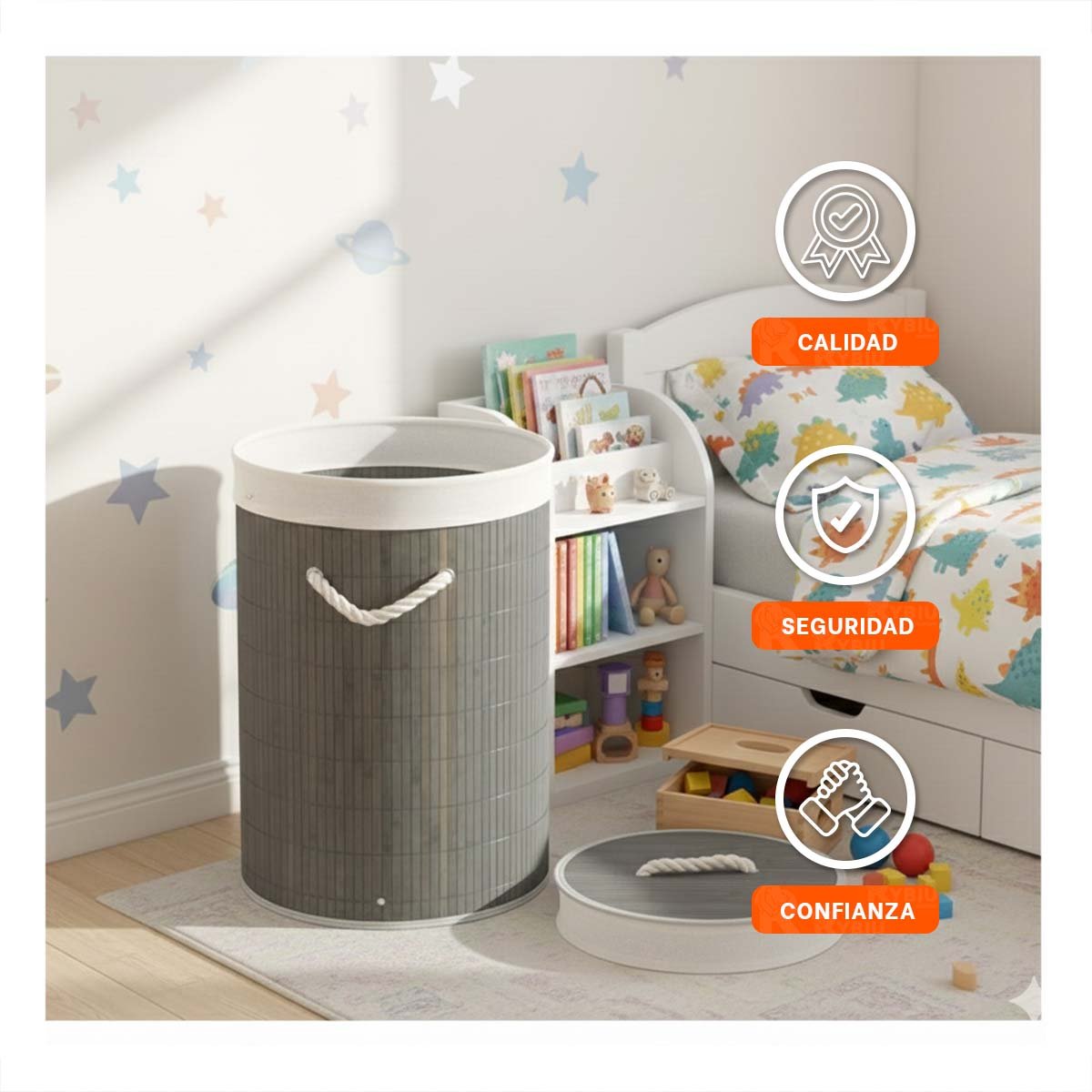 BAUL PLEGABLE CIRCULAR CON TAPA PARA ORDENAR ACCESORIOS EN HOGAR Y+LIGAS REGALO - 2