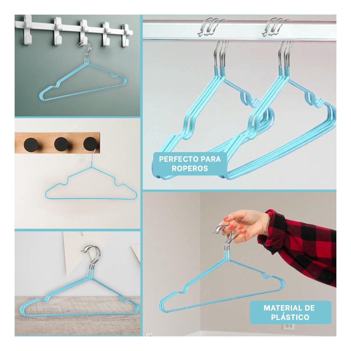 PACK12 COLGANTE DE ROPA PRACTICO PARA ORGANIZAR 5 PIEZAS 20X40,5CM CELESTE Y+PAPEL REGALO - 2
