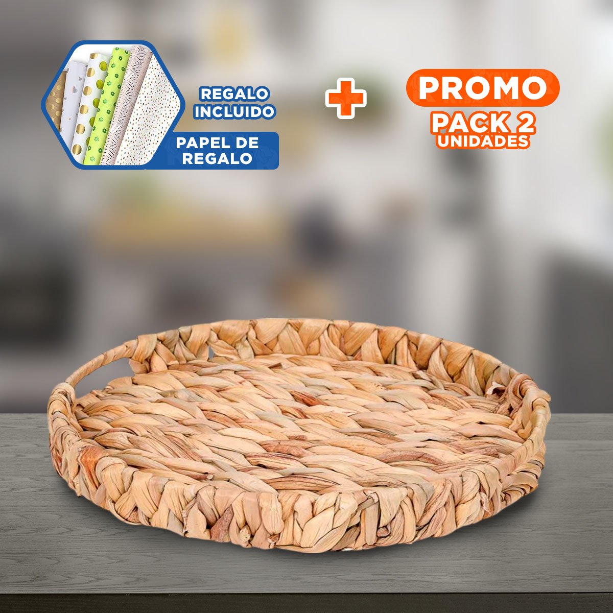PACK2 BOLSA ELEGANTE TEJIDA CIRCULAR CON ASAS GRASS 36X5CM MOSTAZA PARA ORDENAR YPAPEL REGALO - 1