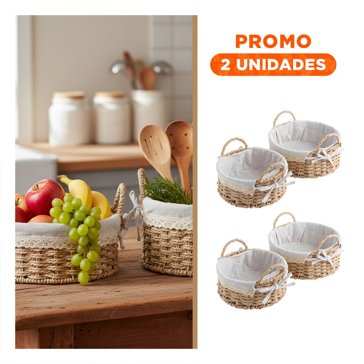 PACK2 DUO 2 CAJA CIRCULAR TEJIDA CON FORRO BEIGE Y PLOMO PARA ROPA U OBJETOS - 1