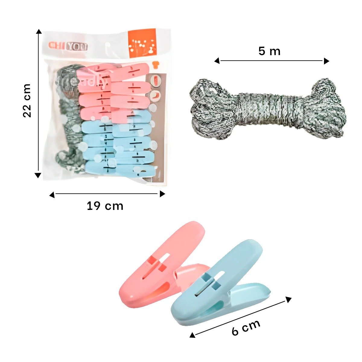 PACK2 GANCHOS CURVOS DE PLASTICO MULTICOLOR PARA ROPA CON CUERDA INCLUIDA - 4