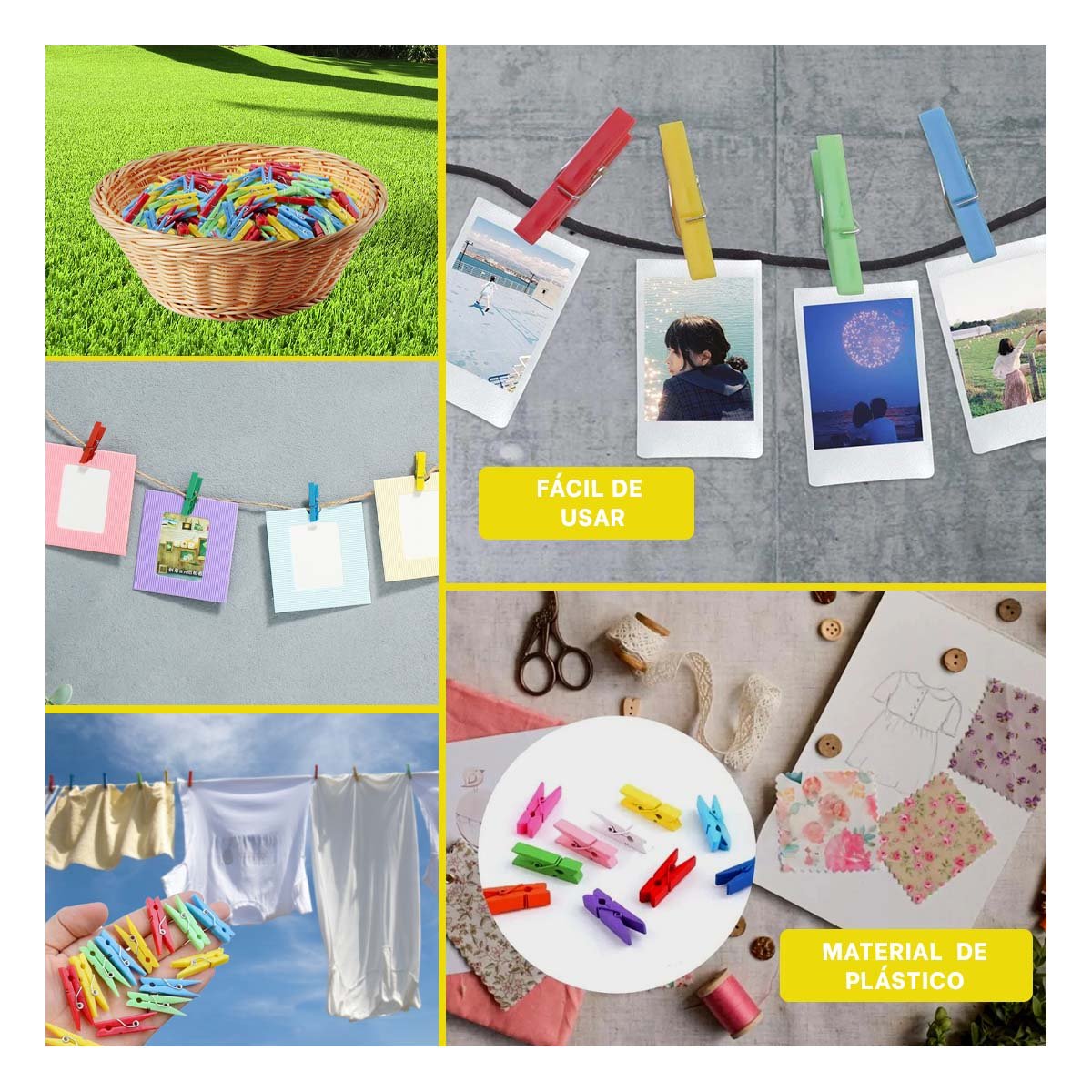 PACK6 PINZAS MULTICOLOR DE PLASTICO PARA ROPA CON 24 PIEZAS PARA LAVANDERIA Y+PAPEL REGALO - 3