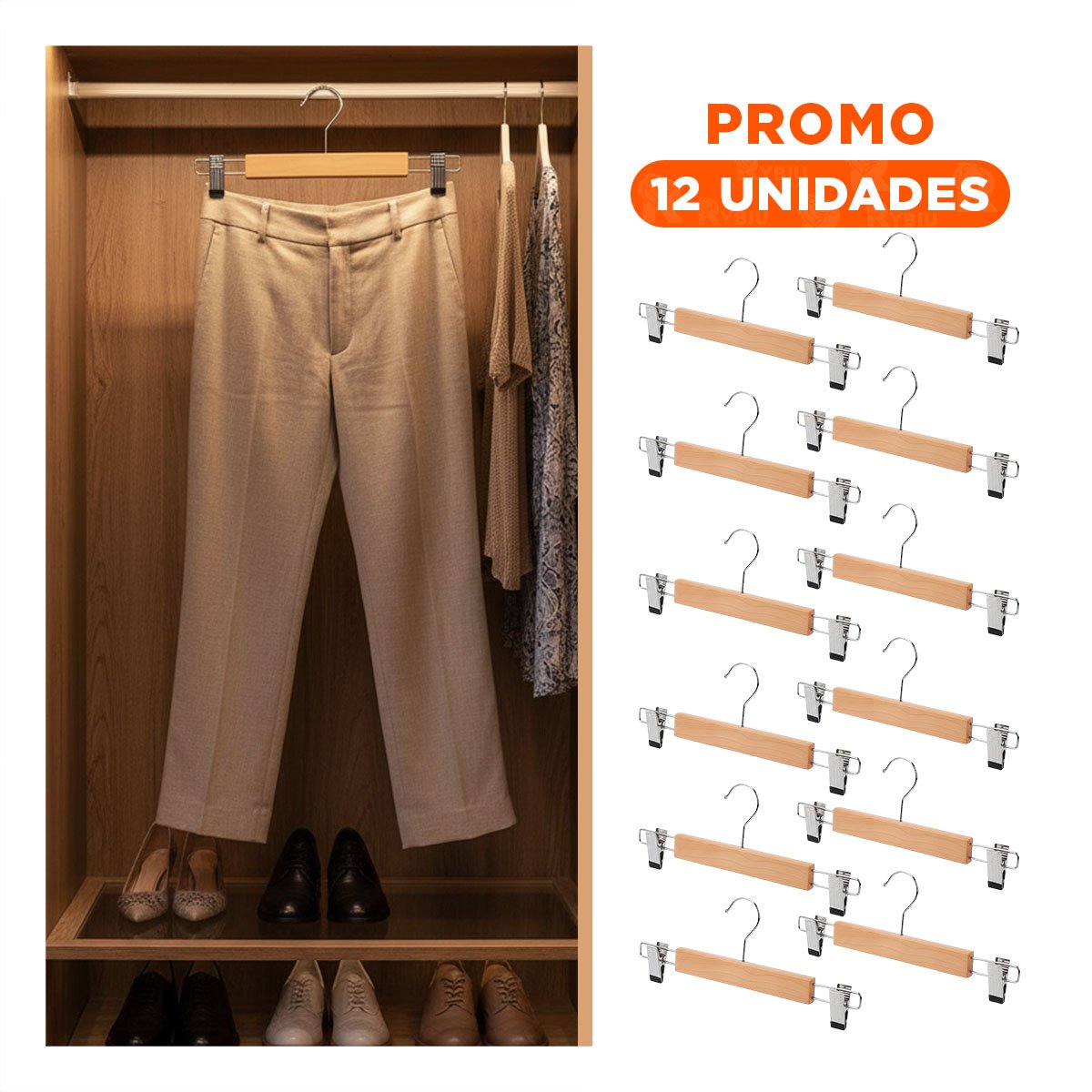 PACK12 SOPORTE COLGANTE PARA OPTIMIZAR ESPACIO 2 GANCHOS DE METAL 33CM MOSTAZA Y+REGALO STICKER - 1