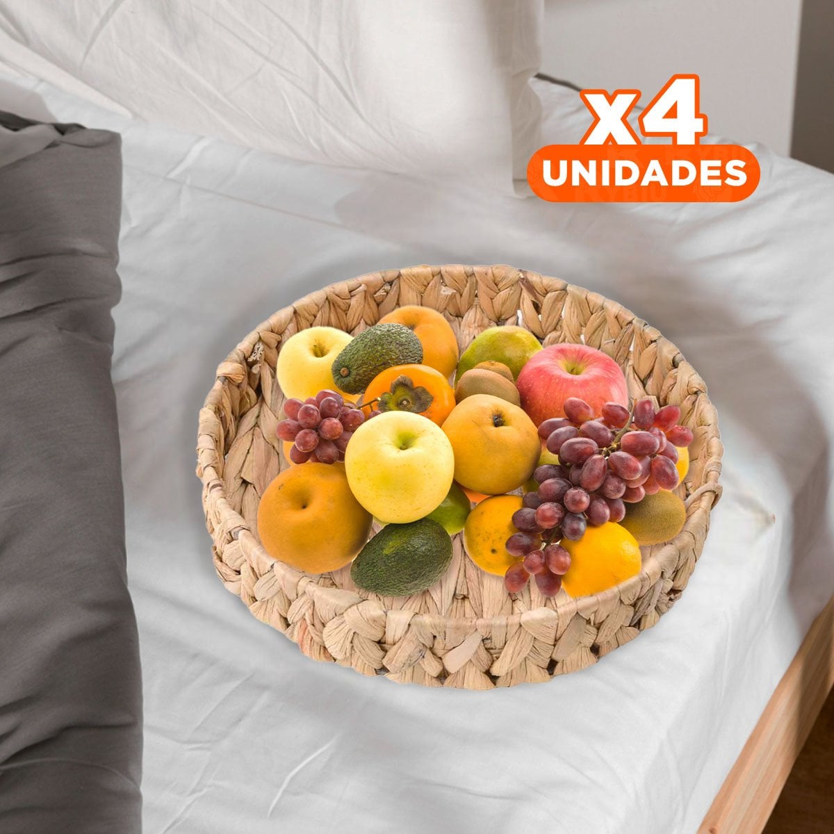 PACK4 CANASTA ARTESANAL REDONDA GRASS 23X4CM MOSTAZA PARA CASA Y DECORACION HOGAR - 1