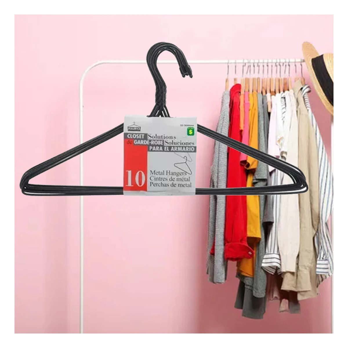 PERCHA DE ALAMBRE NEGRA CON 10 PIEZAS 21X40CM PARA GUARDAR PRENDAS Y+REGALO STICKER - 5