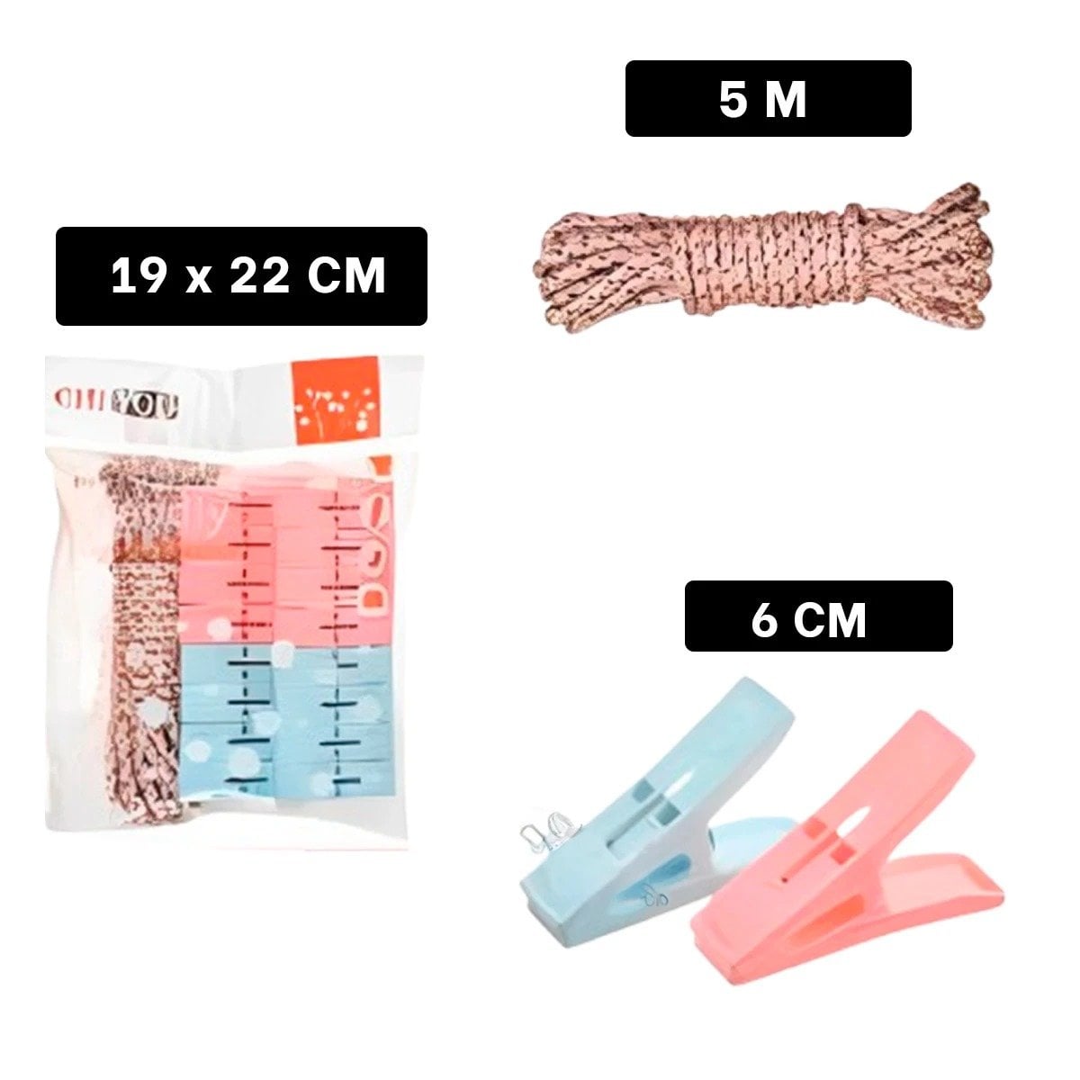 PACK12 CLIPS DE ROPA CUADRADOS MULTICOLOR CON CUERDA PARA TENDIDO EN CASA Y+REGALO STICKER - 4
