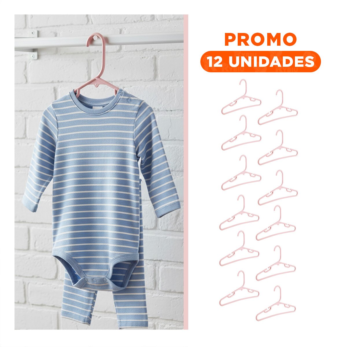 PACK12 RACKITO PARA ROPA ELEGANTE Y MODERNA 5 PIEZAS 15X29CM ROSADO Y+REGALO STICKER - 1