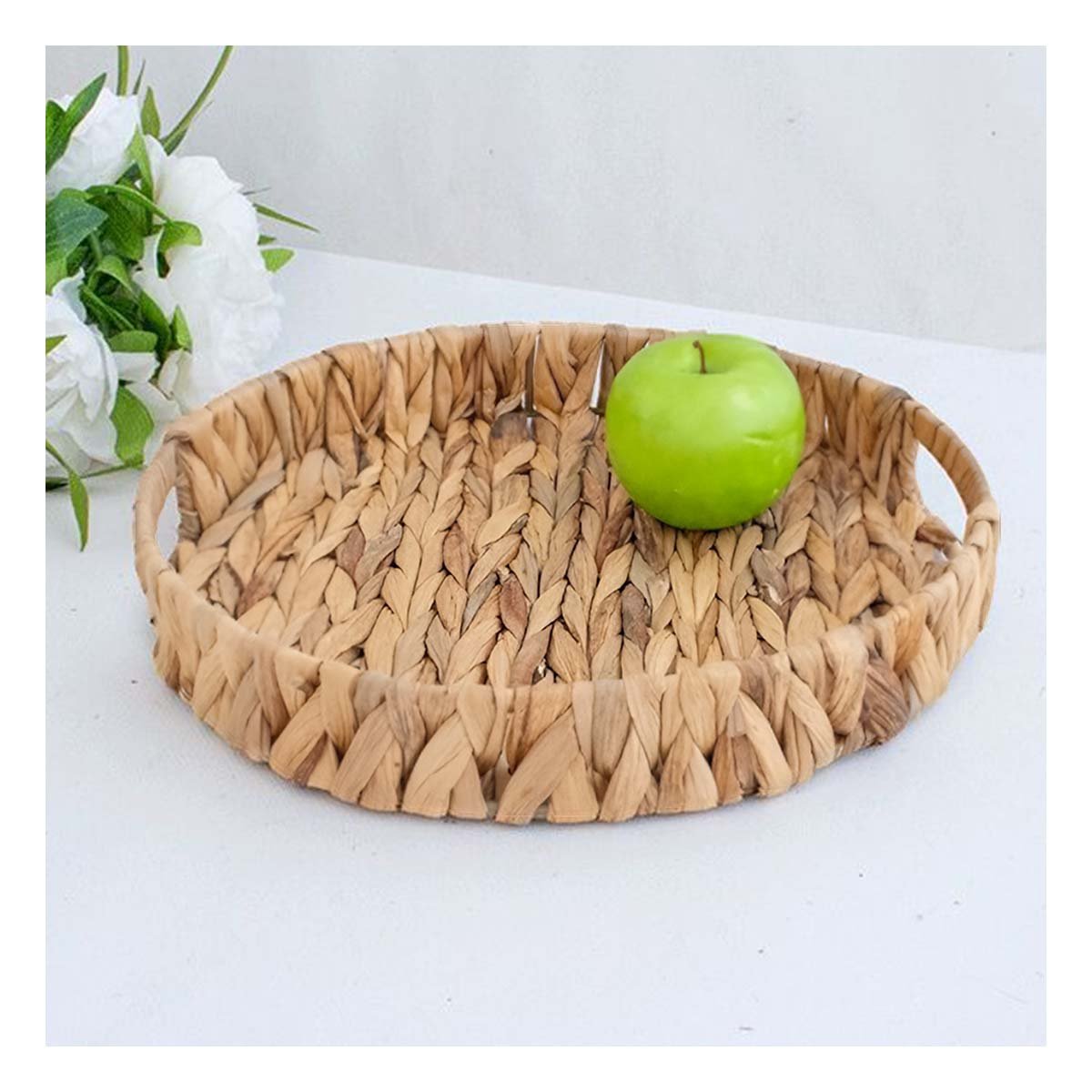 PACK12 CAJA TEJIDA CIRCULAR CON ASAS GRASS 32X4CM COLOR MOSTAZA PARA ALMACENAMIENTO EN CASA - 2