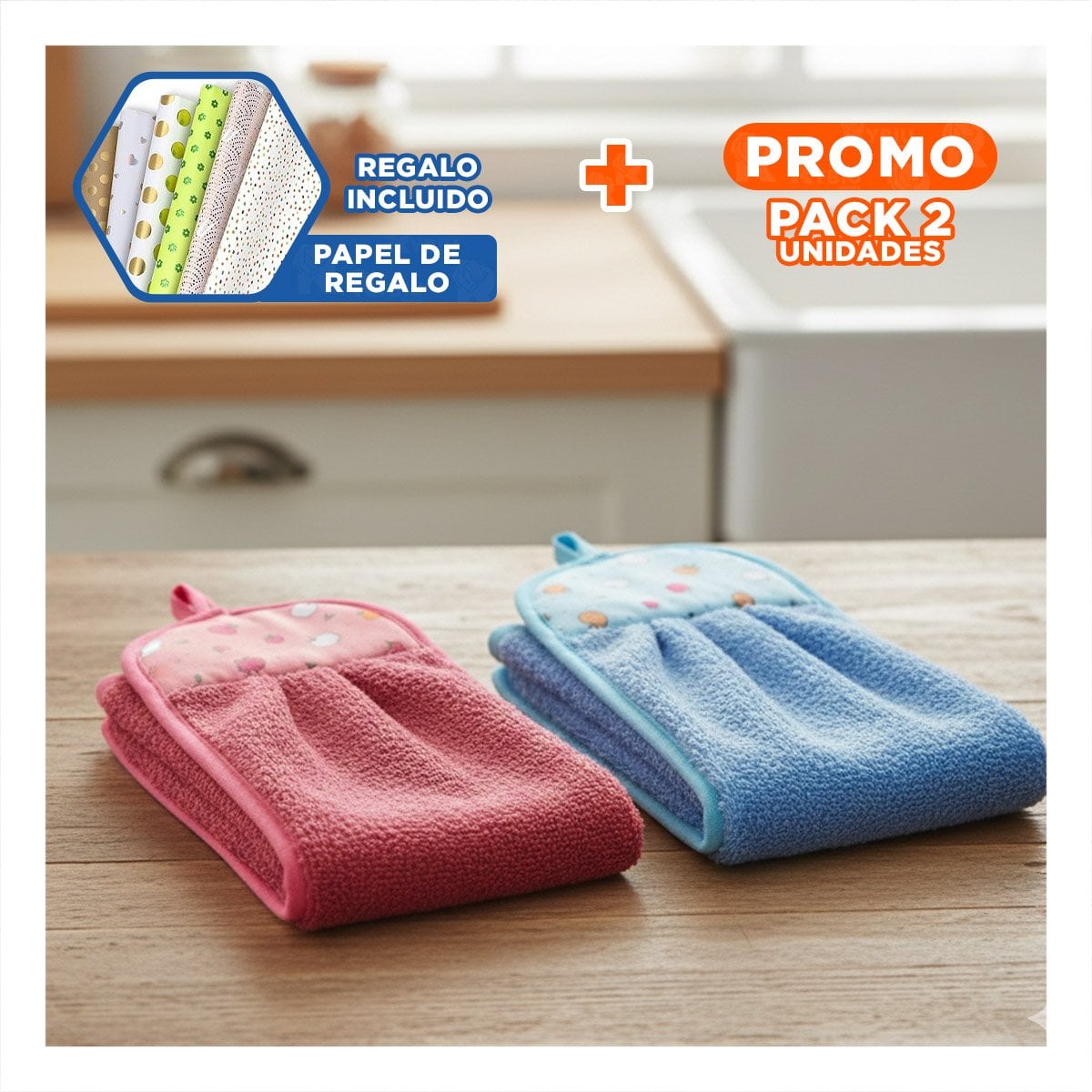 PACK2 JUEGO MODERNO 2 PIEZAS FUCSIA Y AZUL COLGADOR HOGAR 28X38CM Y+PAPEL REGALO - 1