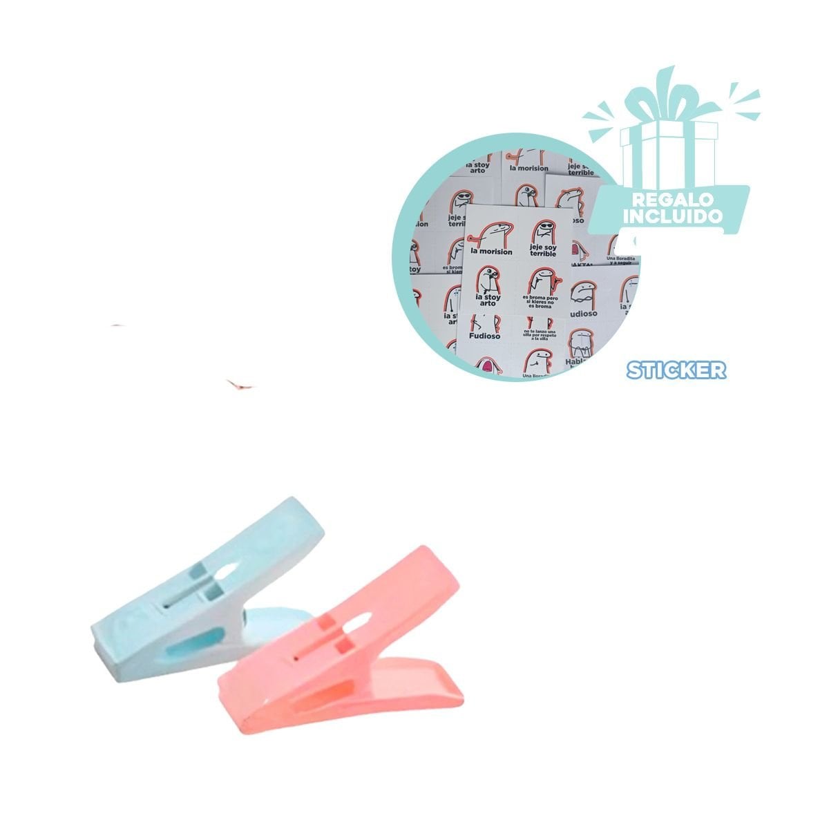 PINZAS DE PLASTICO CUADRADAS MULTICOLOR CON CUERDA PARA SECADO DIARIO Y+REGALO STICKER - 1