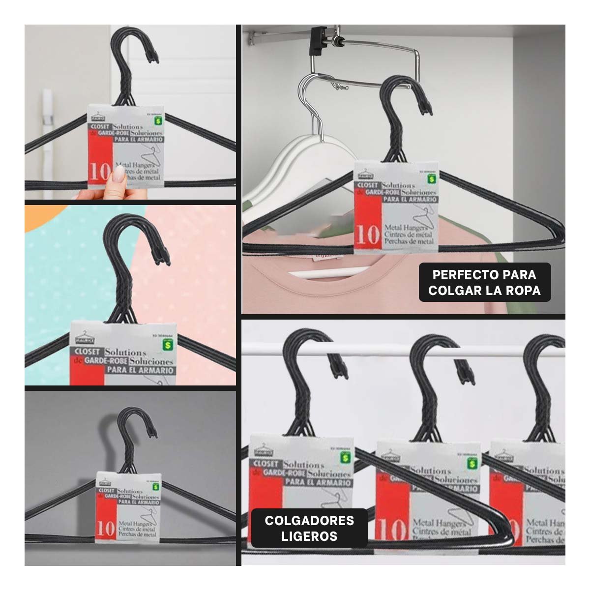 SUJETADOR DE ALAMBRE NEGRO CON 10 PIEZAS 21X40CM PARA COLGAR ROPA Y+POST IT - 5