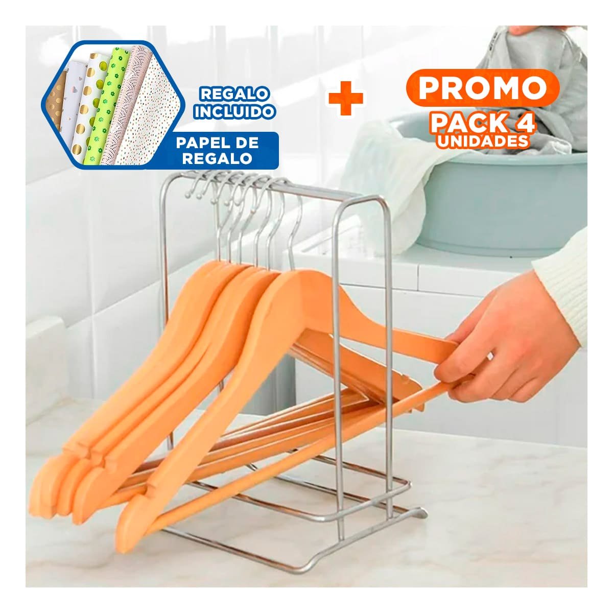 PACK4 SISTEMA PARA CLOSET DE MADERA COLOR MOSTAZA 3 PIEZAS Y+PAPEL REGALO - 1