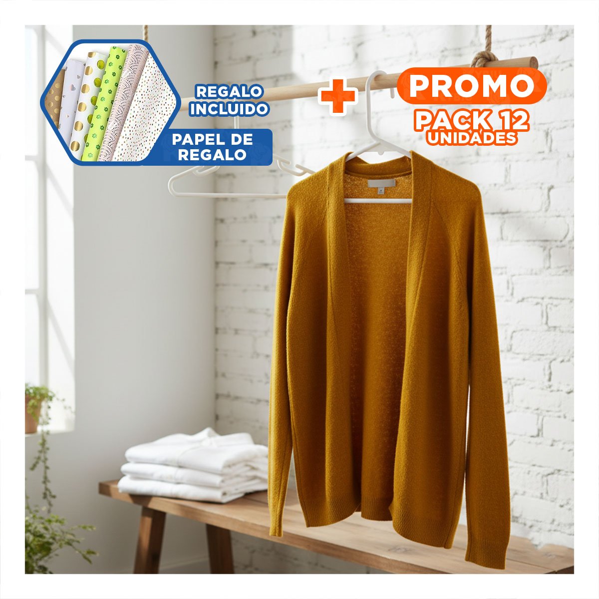 PACK12 COLGANTE PARA ROPA LIGERA DEL HOGAR Y OFICINA 5 PIEZAS 15X29CM BLANCO Y+PAPEL REGALO - 1