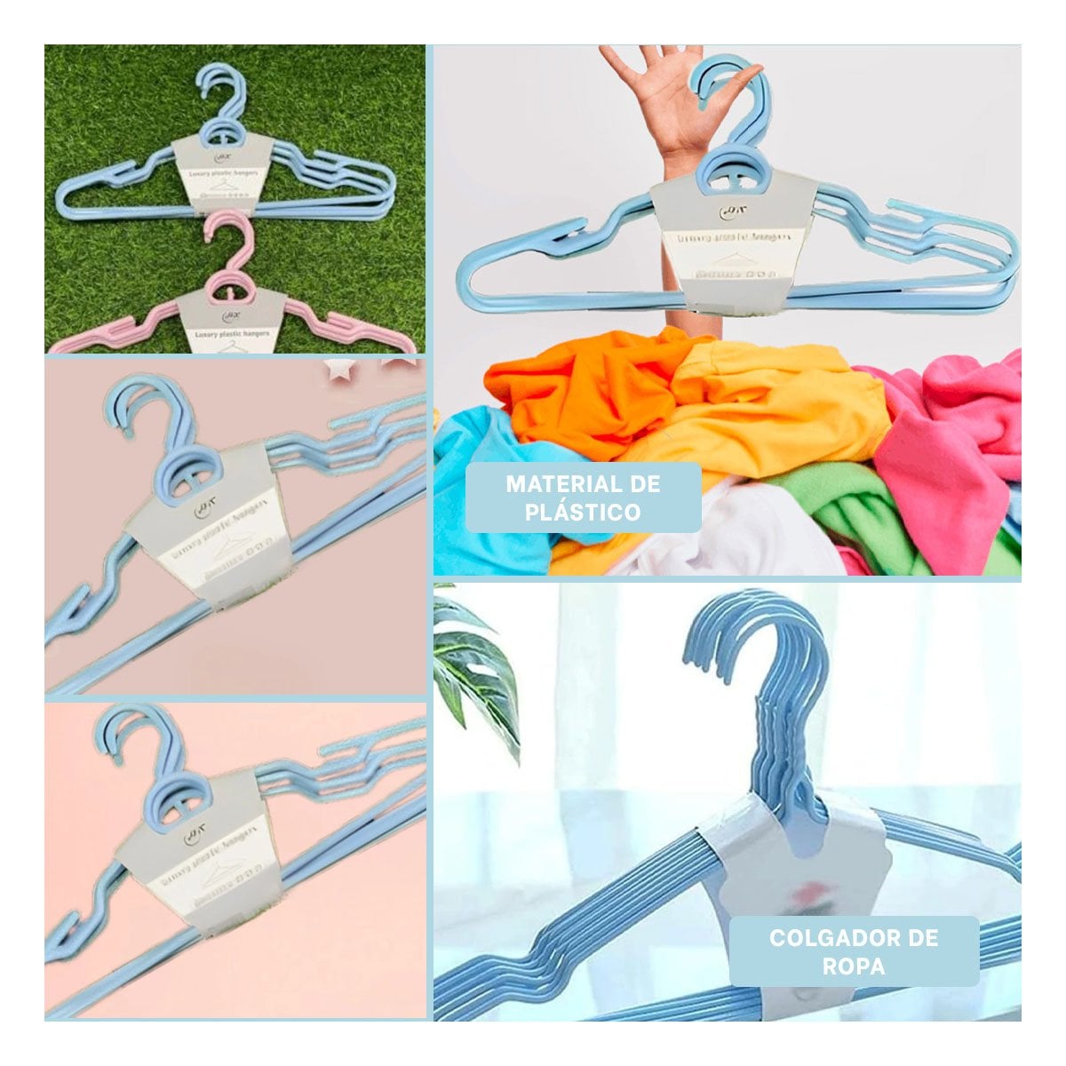 PACK2 GANCHO DIARIO DE PLASTICO CELESTE CIRCULO EN MEDIO DE 4 PIEZAS ROPA Y+PAPEL REGALO - 3