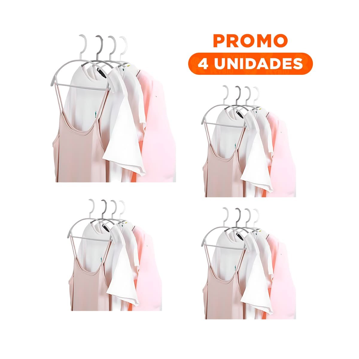 PACK4 COLGADOR COMPACTO DE PLASTICO PLOMO MEDIA LUNA DE 4 PIEZAS PARA PRENDAS Y+REGALO STICKER - 1