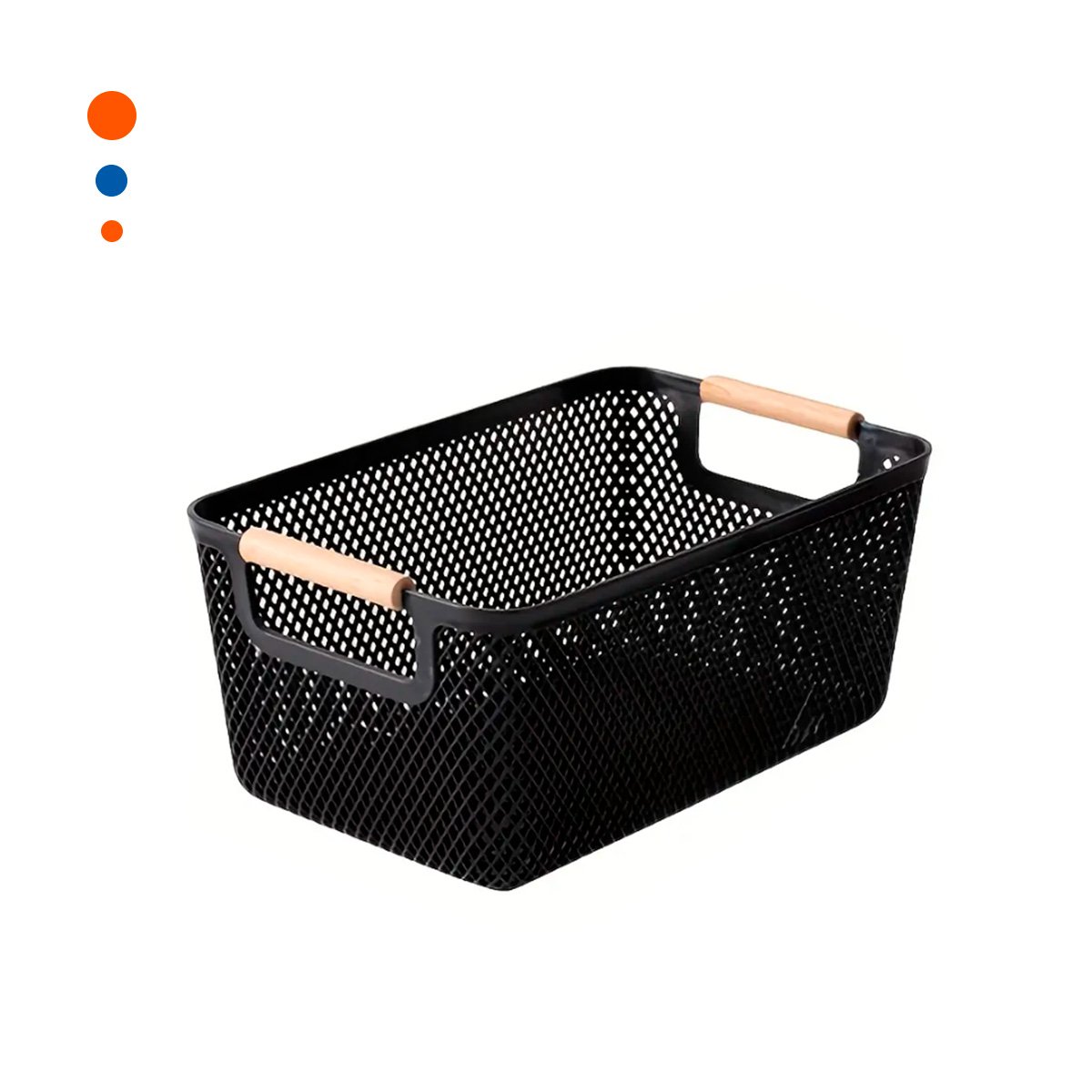 PACK2 CAJA PRACTICA DE MALLA CON ASAS DE MADERA NEGRO PARA ALMACENAR ARTICULOS Y+REGALO STICKER - 2