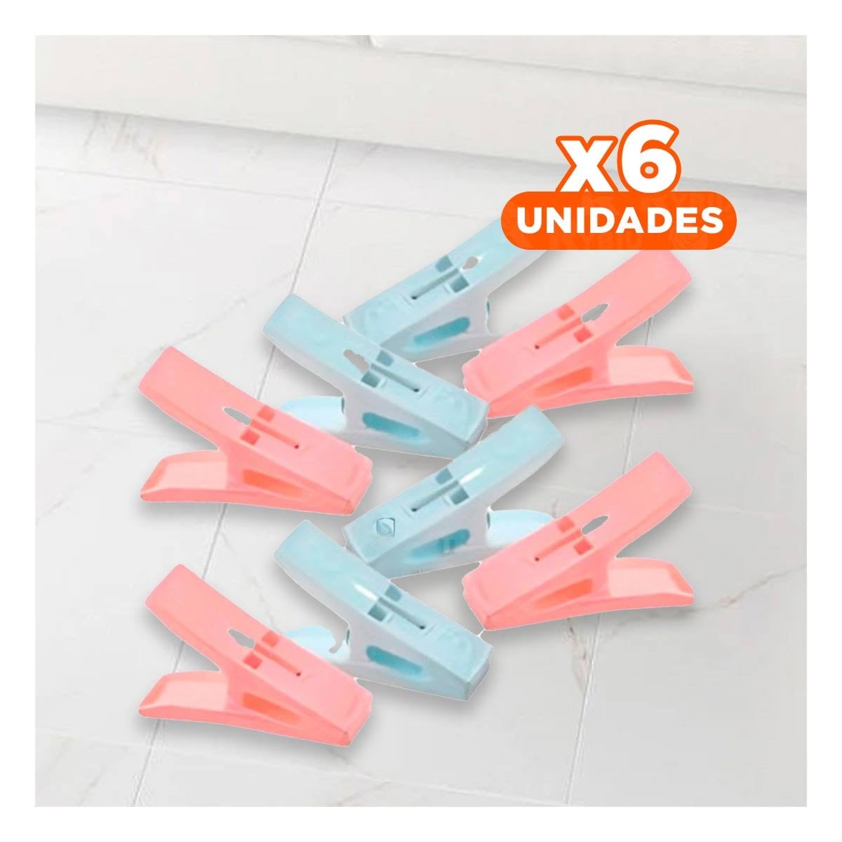 PACK6 SUJETADORES DE ROPA CUADRADOS CON CUERDA EN DOS TONOS PARA USO DIARIO Y+REGALO STICKER - 1