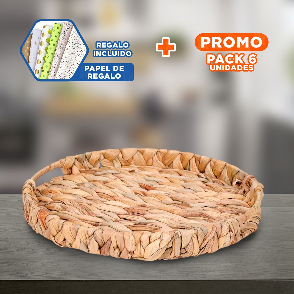 PACK6 RECIPIENTE TEJIDA CIRCULAR CON ASAS GRASS 36X5CM MOSTAZA PARA ORDEN YPAPEL REGALO - 1