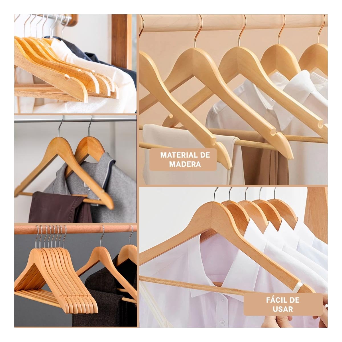 SOPORTE PARA CLOSET DE MADERA COLOR MOSTAZA 3 PIEZAS - 5