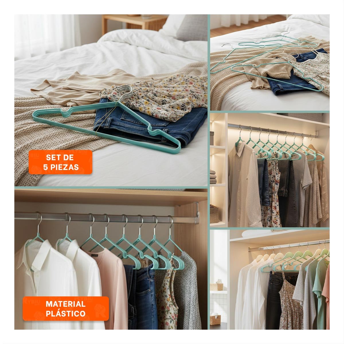 PACK4 GANCHOS PARA CLOSET DE ALAMBRE CON PLASTICO VERDE 5 PIEZAS HOGAR Y+REGALO STICKER - 2