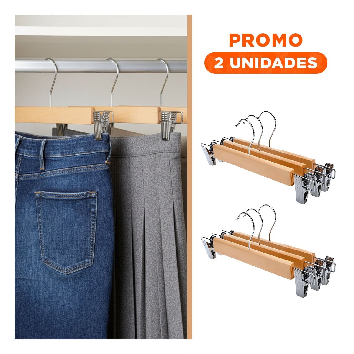 PACK2 ORGANIZADOR PARA COLGAR ROPA INFANTIL 2 GANCHOS DE METAL 33CM MOSTAZA - 1