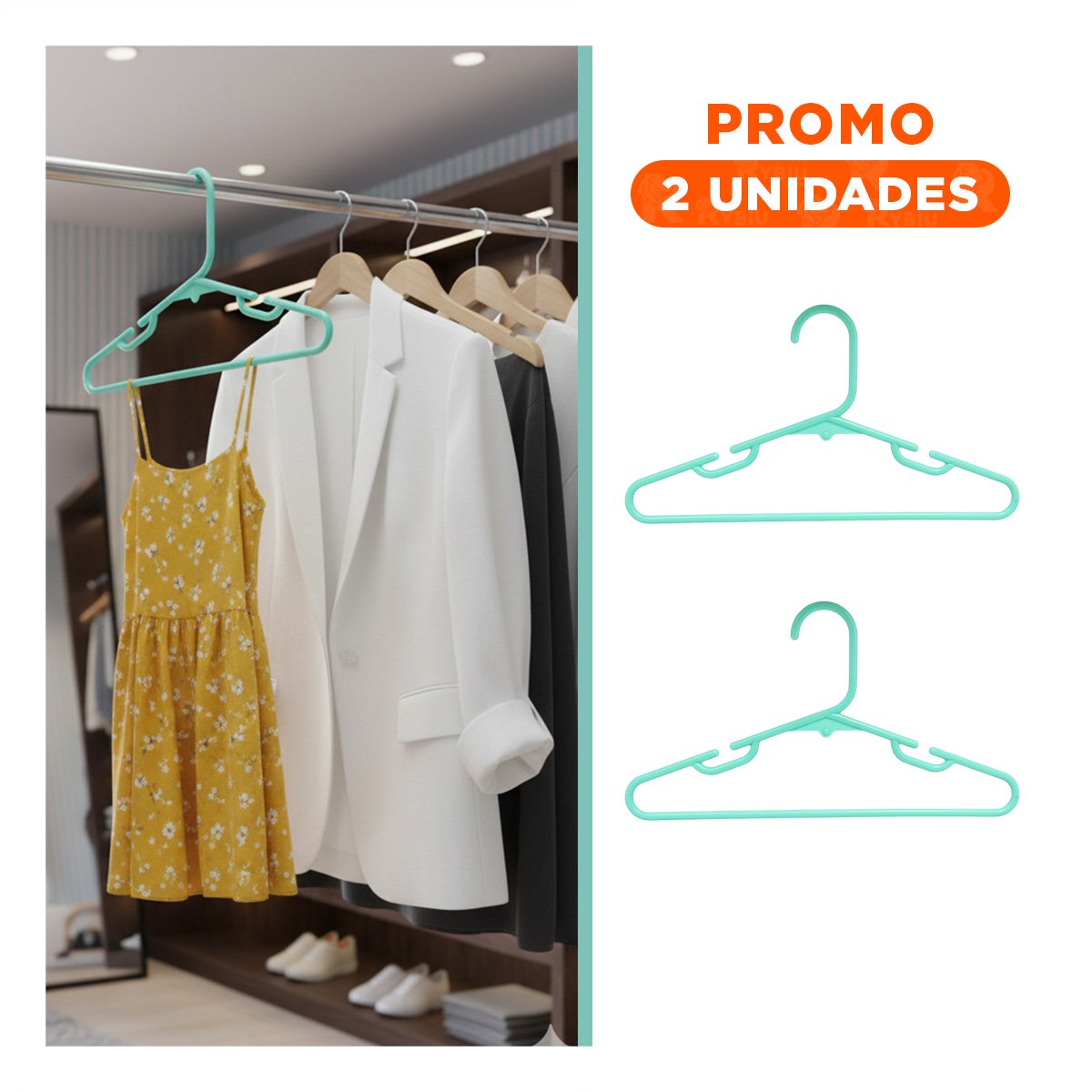 PACK2 PERCHA DE PLASTICO PARA ROPA HOGAR 5 PIEZAS 15X29CM VERDE - 1
