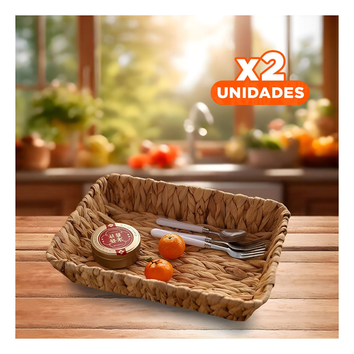 PACK2 CANASTO TEJIDO RECTANGULAR GRASS 36X28X6CM MOSTAZA PARA DECORAR YREGALO STICKER - 1