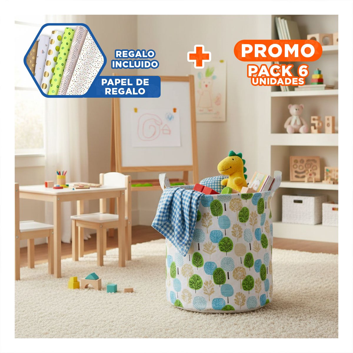 PACK6 RECIPIENTE PARA ROPA QUE MANTIENE LIMPIEZA ESTAMPADO DE ARBOLES 43X35CM Y+PAPEL REGALO - 1
