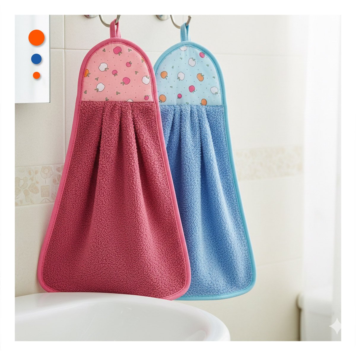 PACK12 KIT PANOS DE MANO 2 PIEZAS FUCSIA Y AZUL COLGADOR PRACTICO 28X38CM - 5